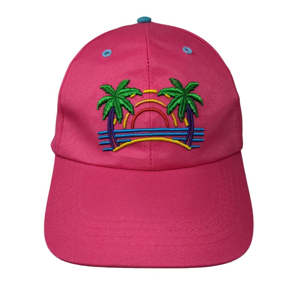 Palm Trees Strapback Hat Pink One Size Adjustable Embroidered 6 Panel SOL